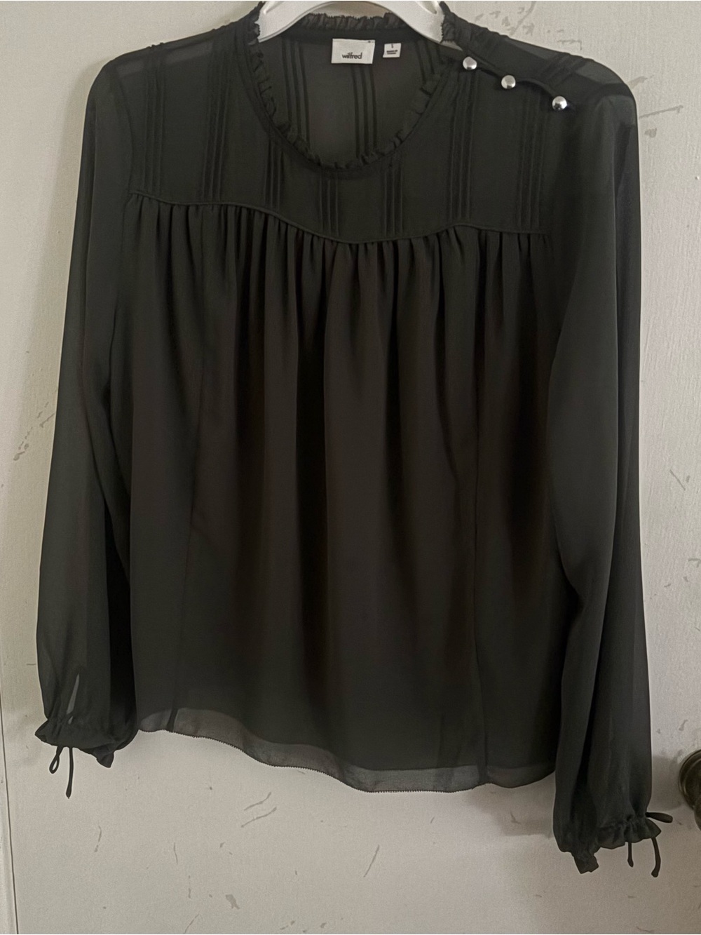 Wilfred Green Sheer Ruffle-Yoke Blouse with Ruffles